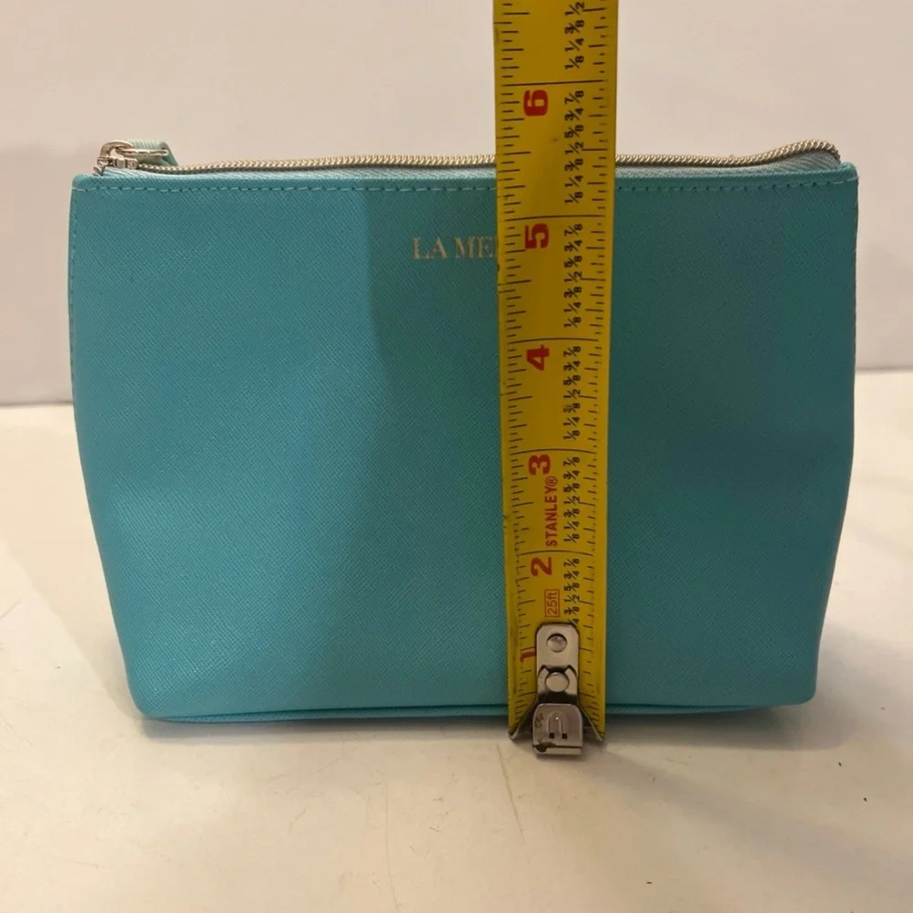 LA MER BLUE LEATHER MAKEUP COSMETIC BAG